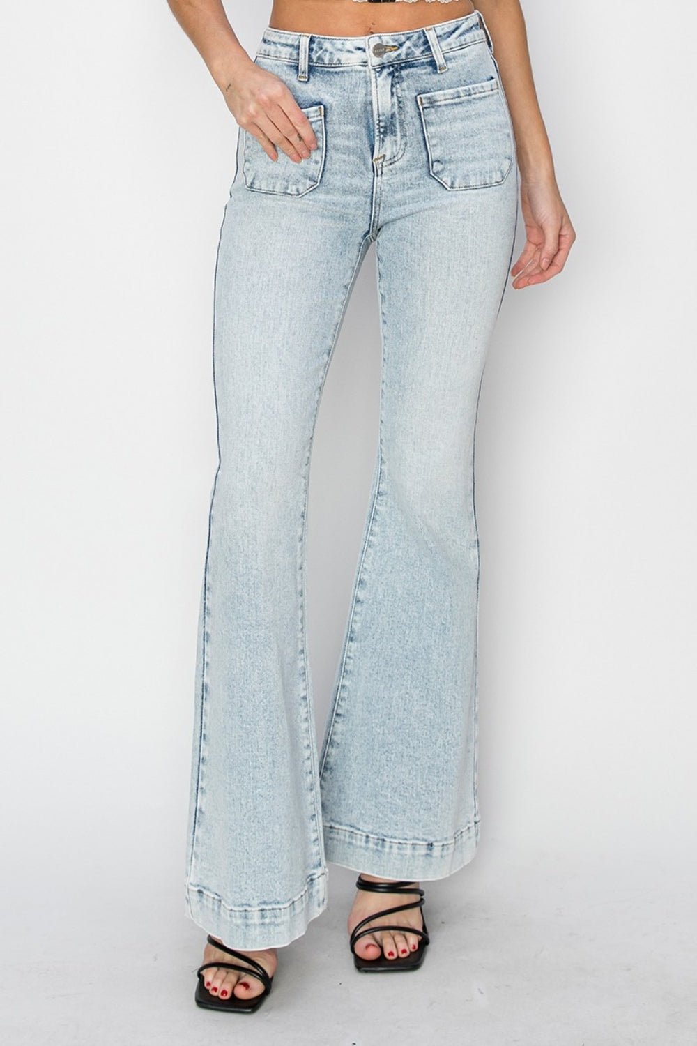Cadence High-Rise Patch Flare Jeans | Risen