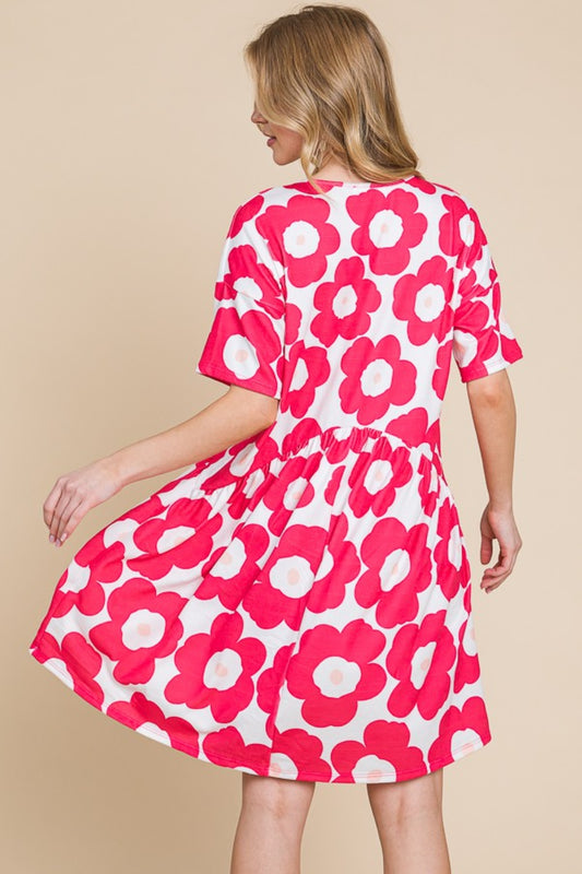 Magenta Floral Ruched Dress