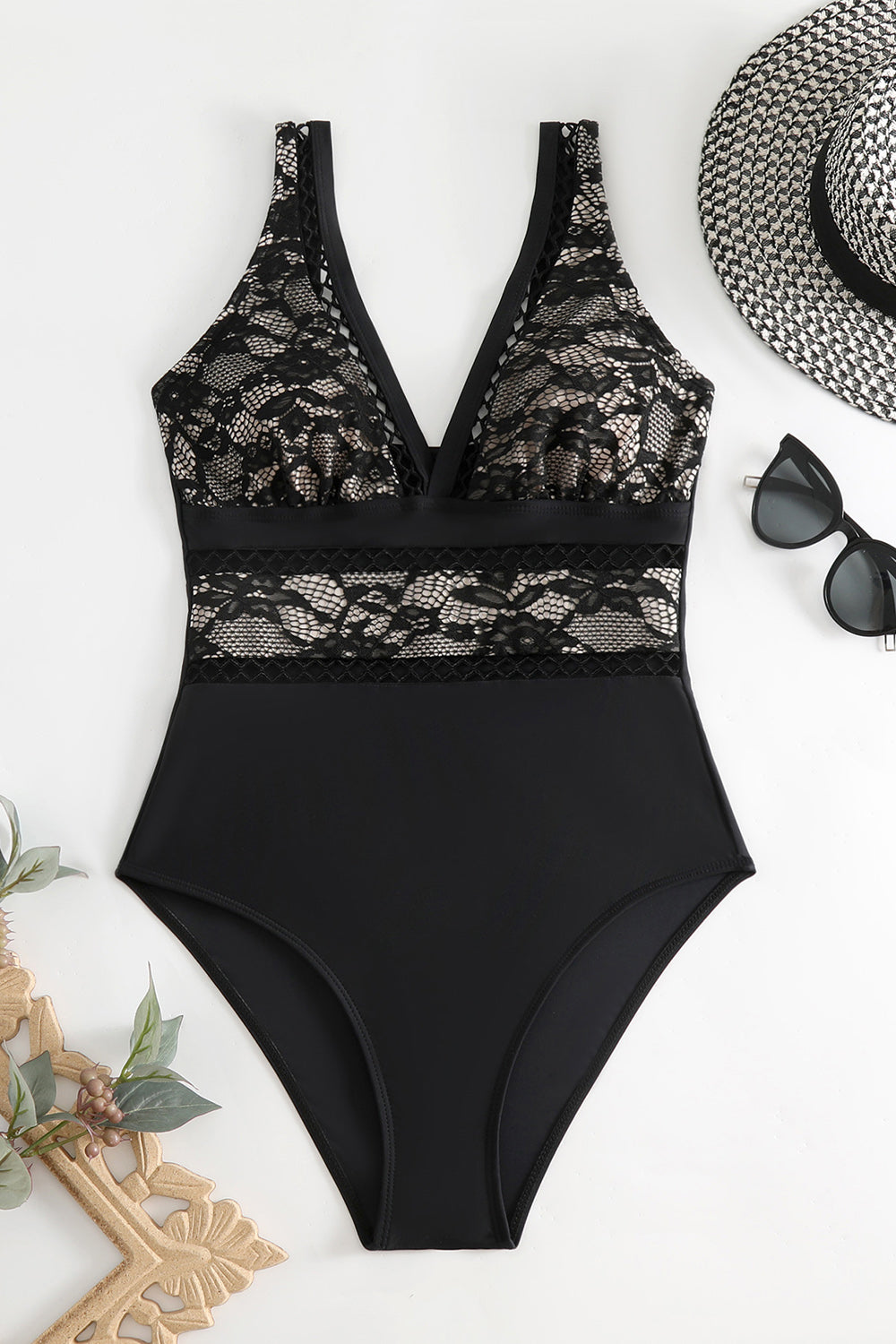 Poppin' Lace V-Neck One-Piece Swimsuit