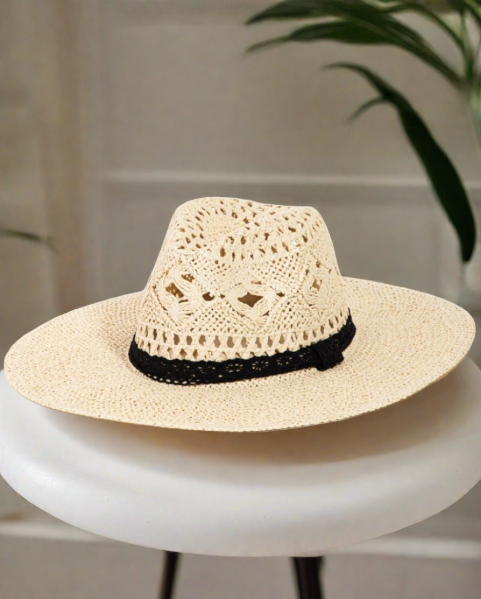 Openwork Lace Wide Brim Hat