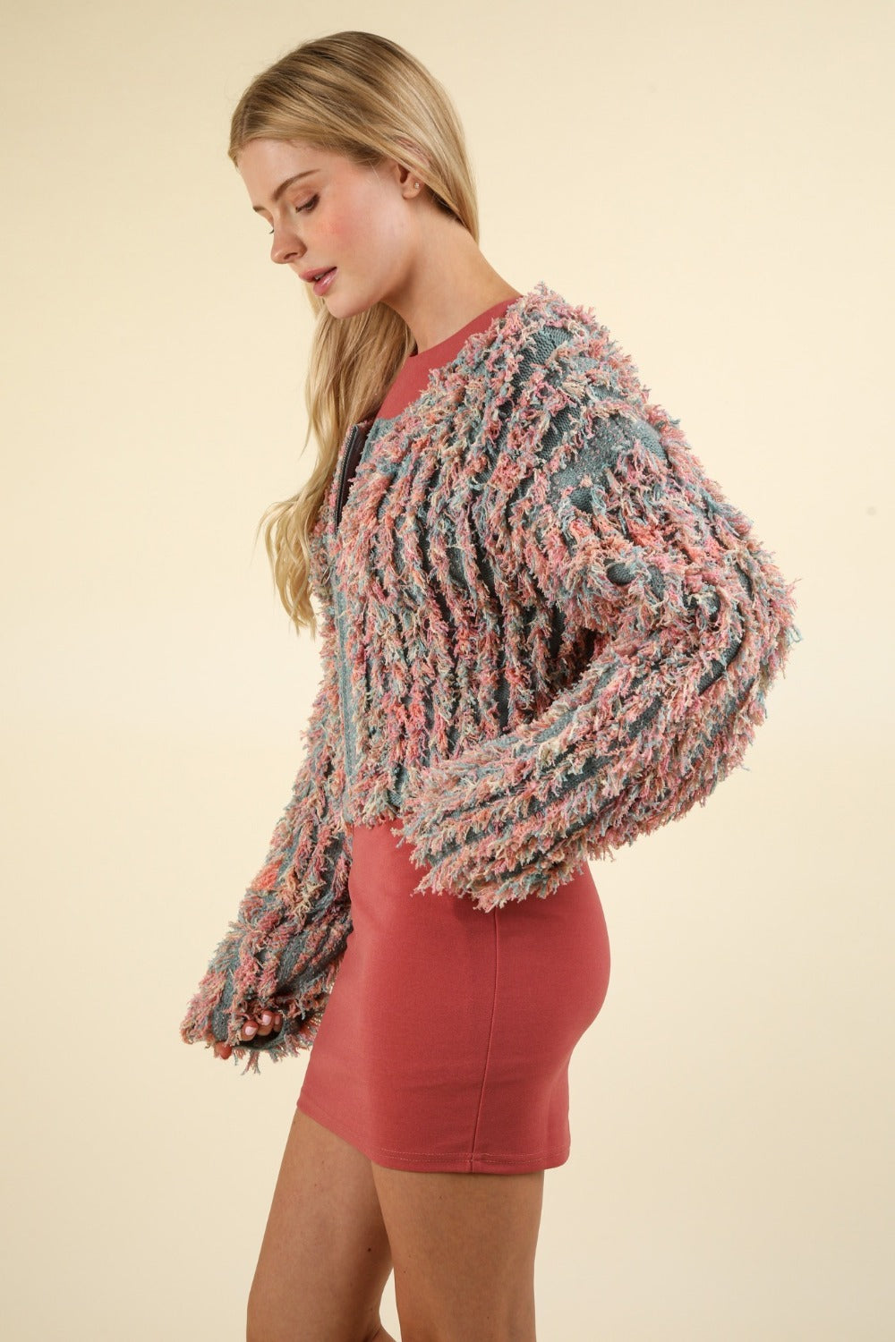 Lucia Yarn Knit Zip-Up Jacket