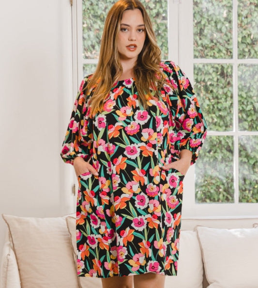 Floral Puff Sleeve Mini Dress