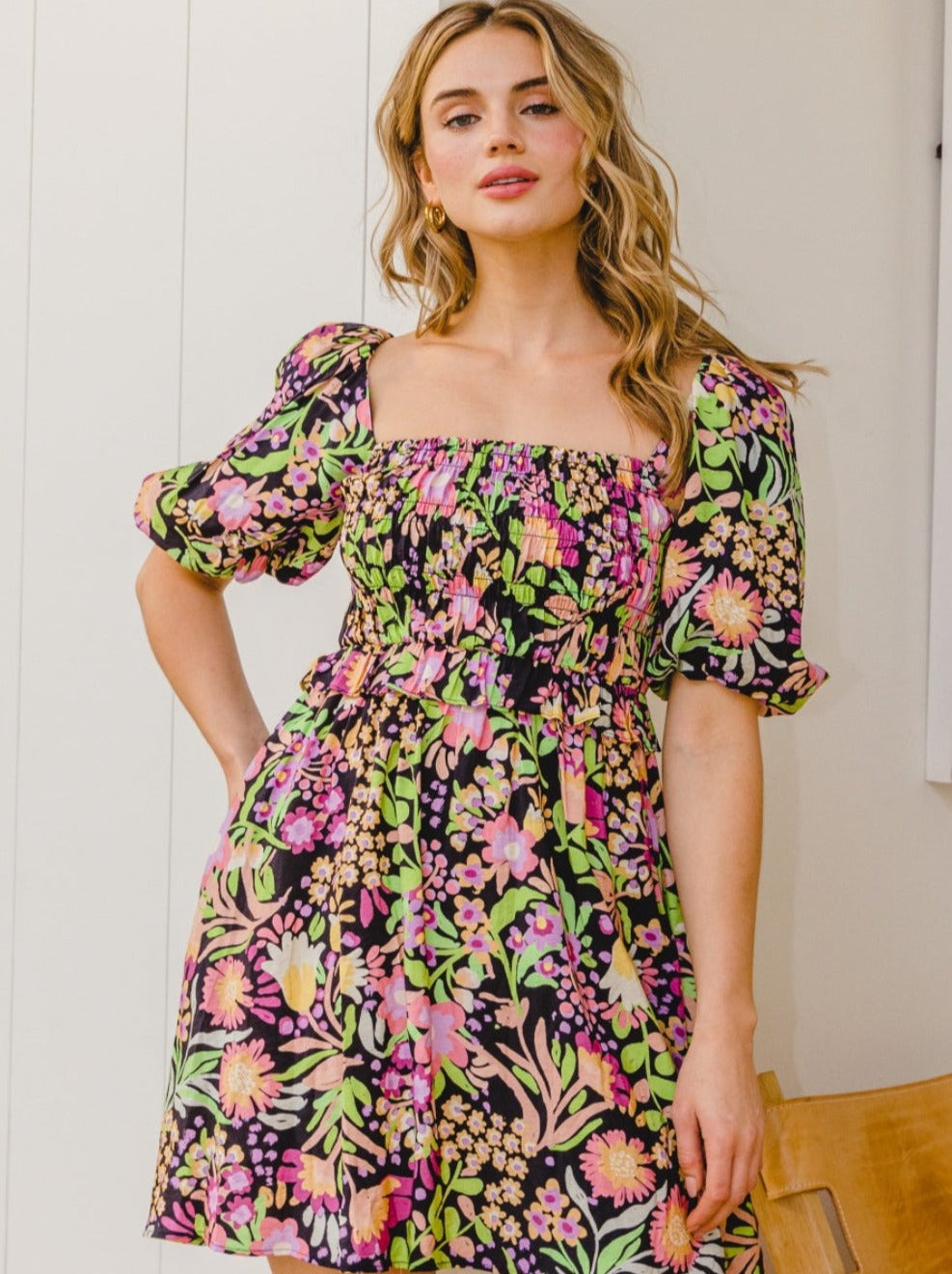 Floral Tie-Back Mini Dress