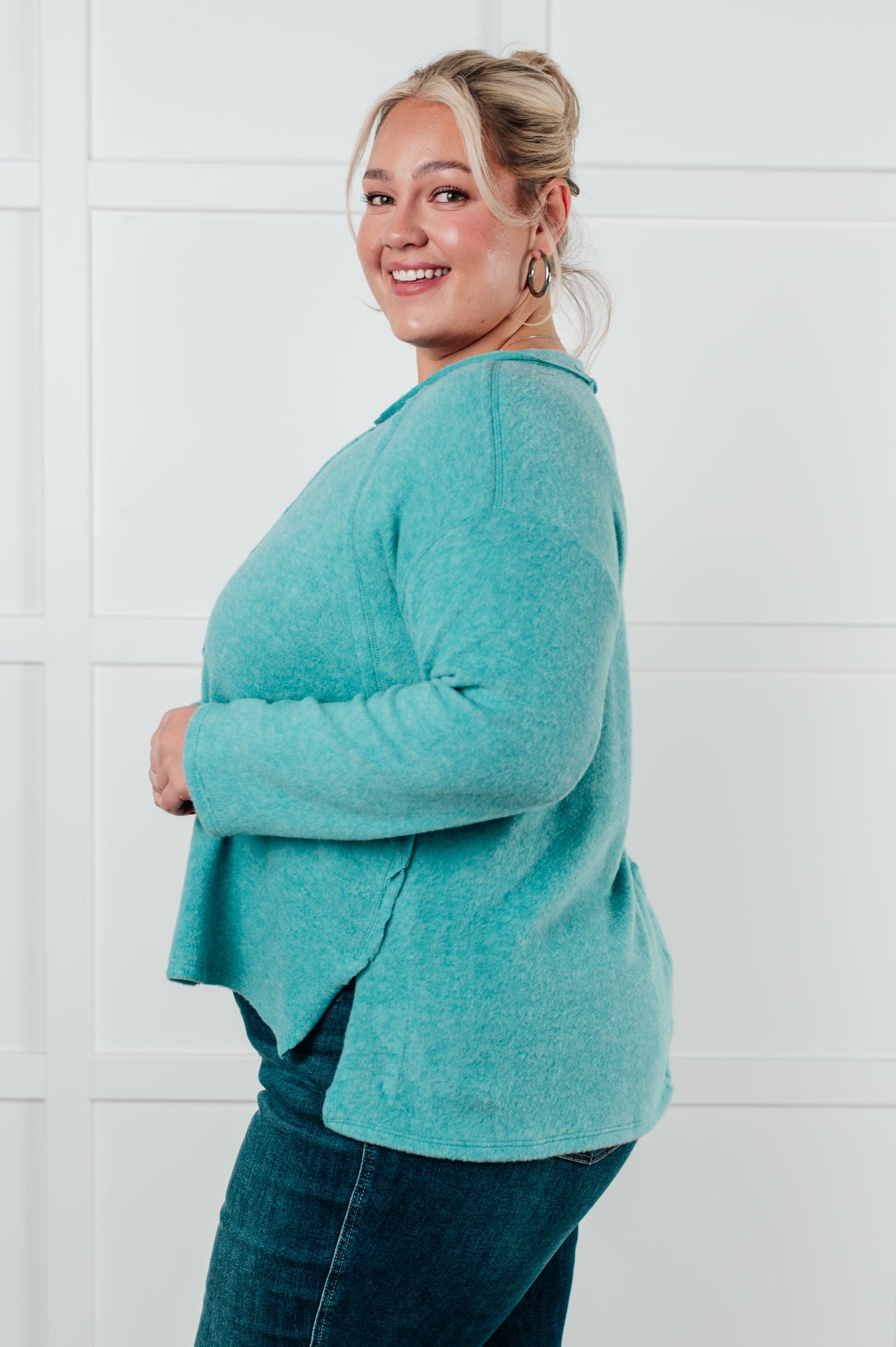 Simple Silhouette Brushed Hacci Sweater | Dusty Teal