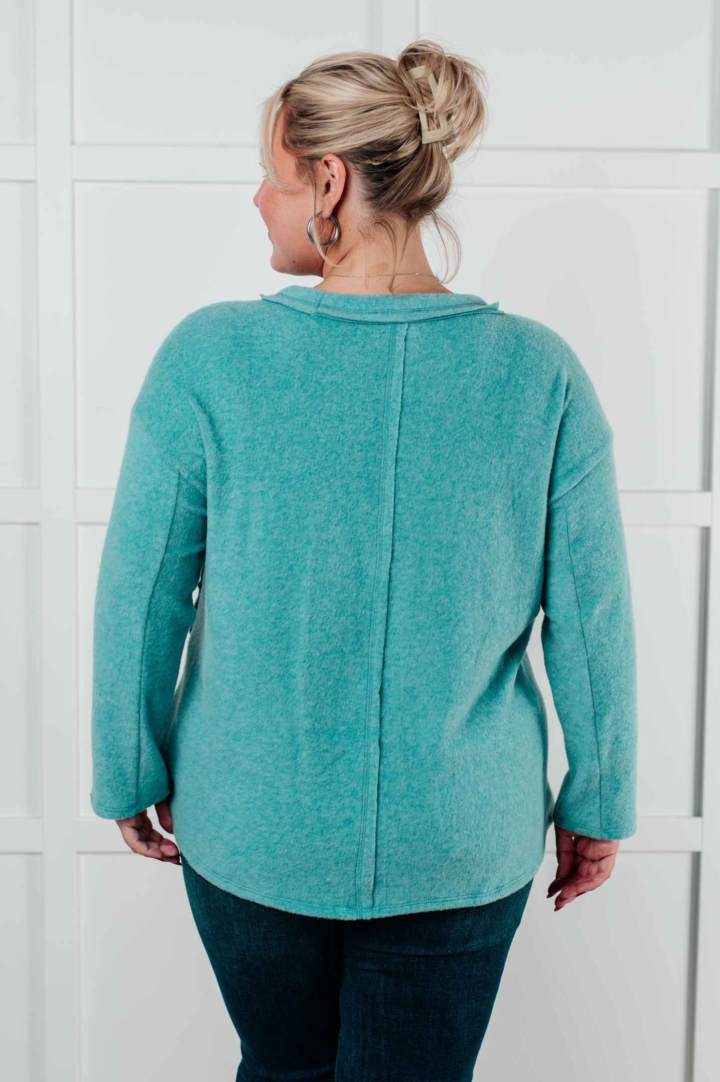 Simple Silhouette Brushed Hacci Sweater | Dusty Teal