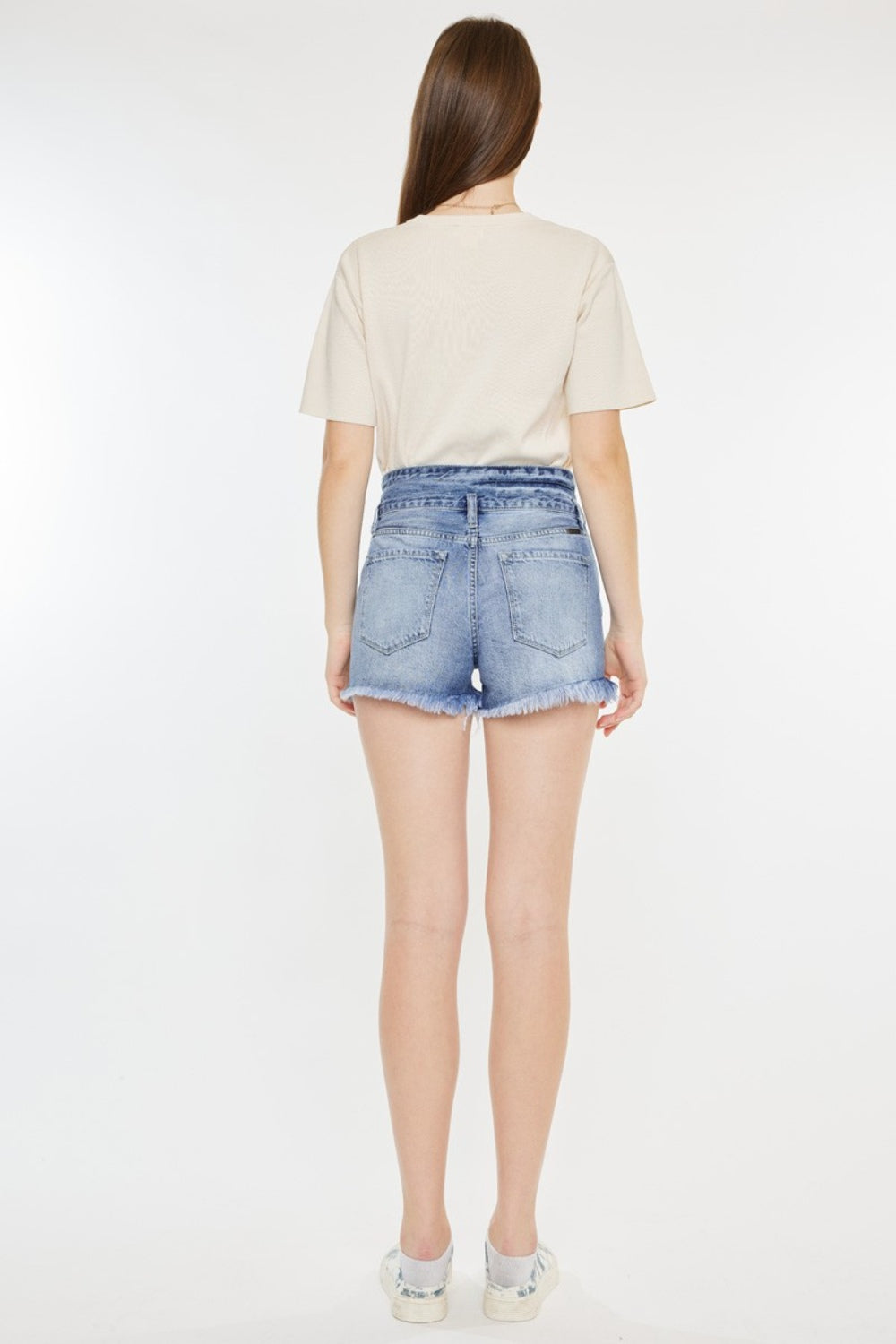 Eve High-Rise Frayed Hem Denim Shorts | Kancan