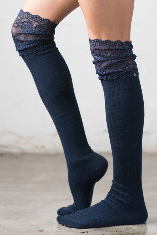 Lace Topped Over the Knee Socks | Multiple Colors