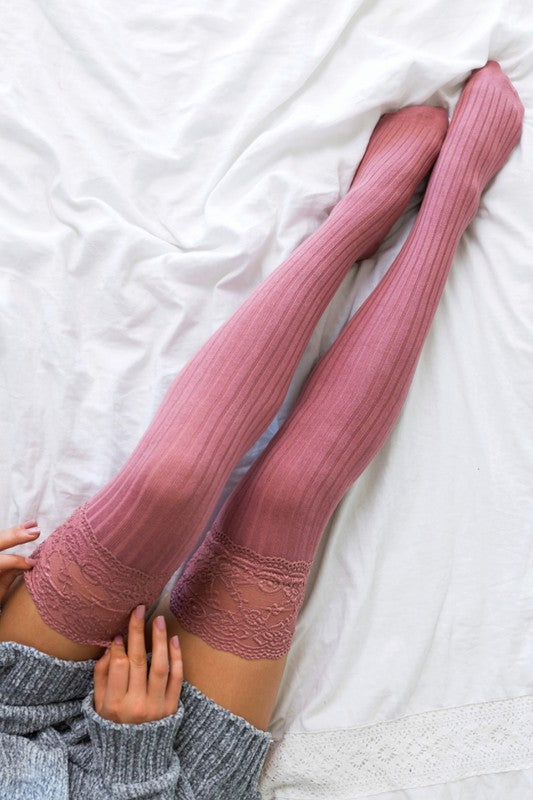 Lace Topped Over the Knee Socks | Multiple Colors
