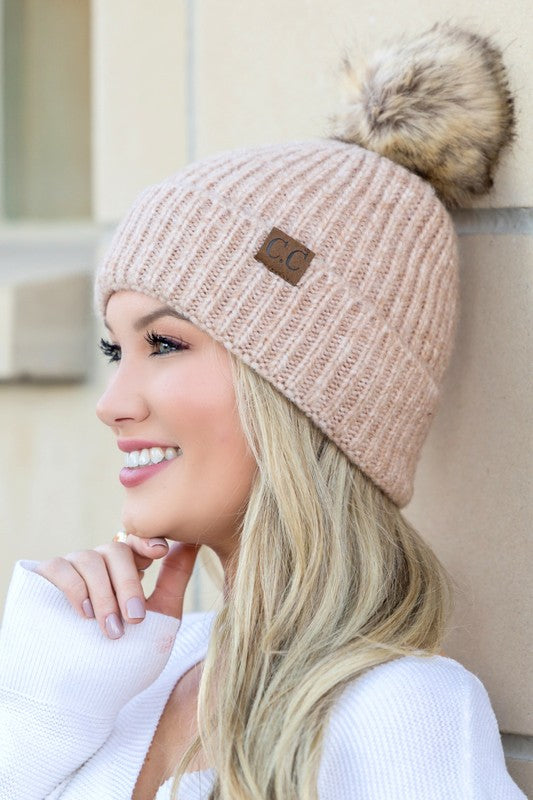 C.C. Cozy Marled Pom Beanie