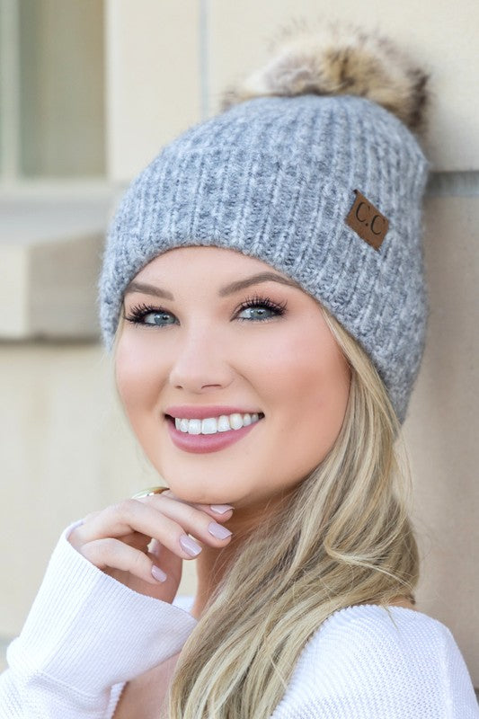 C.C. Cozy Marled Pom Beanie