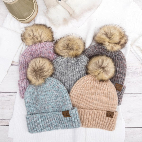 C.C. Cozy Marled Pom Beanie