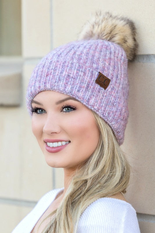 C.C. Cozy Marled Pom Beanie