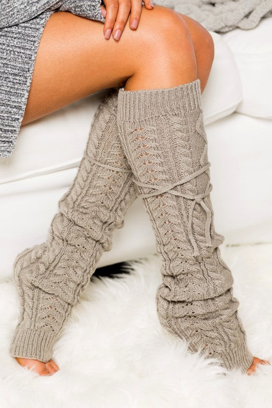Cable Knit Long Tie Leg Warmers | Multiple Colors