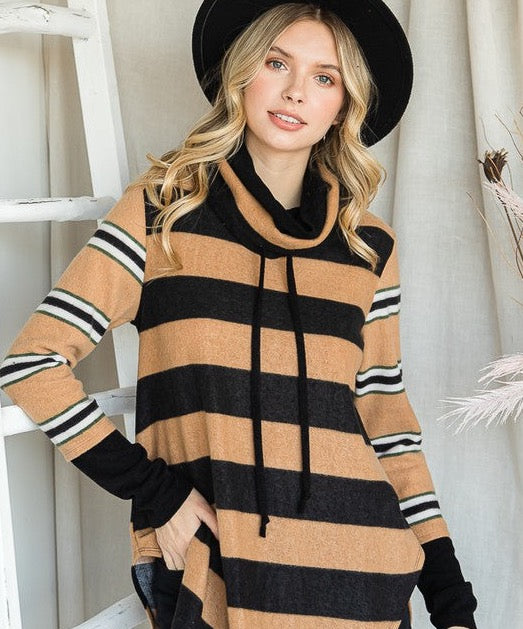 Gabby Striped Cowl Neck Tunic