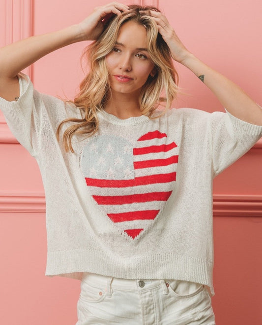 Striped Heart Knit Top