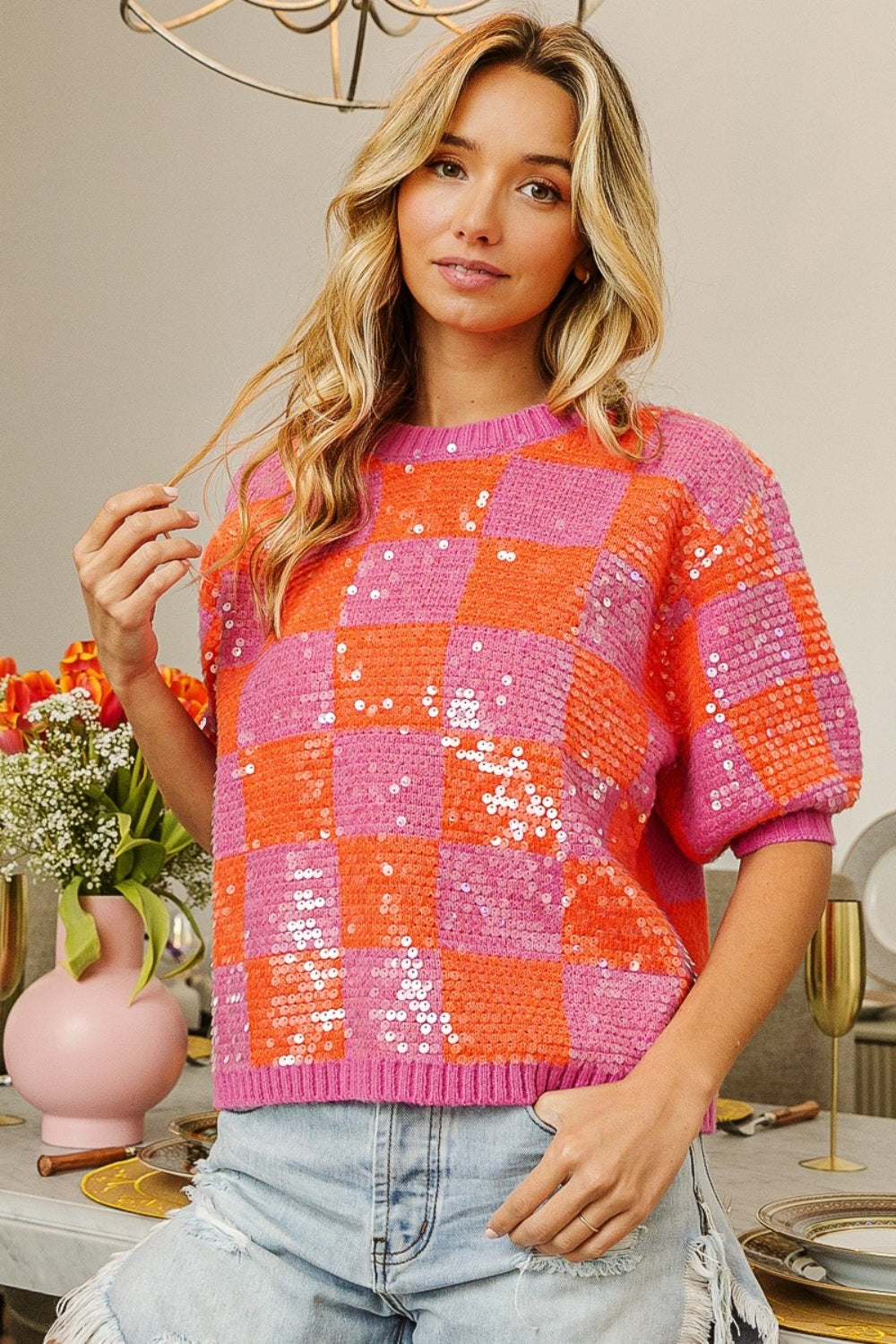 Louisa Checkered Sequin Sweater