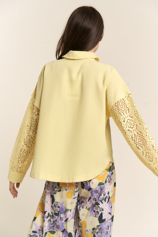 Mya Lace Waffle Button Top