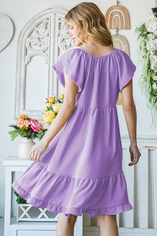 Lilac Textured Ruffle Hem Dress