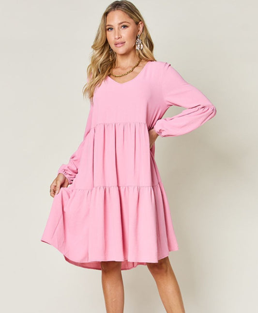 Blush Balloon Sleeve Tiered Dress