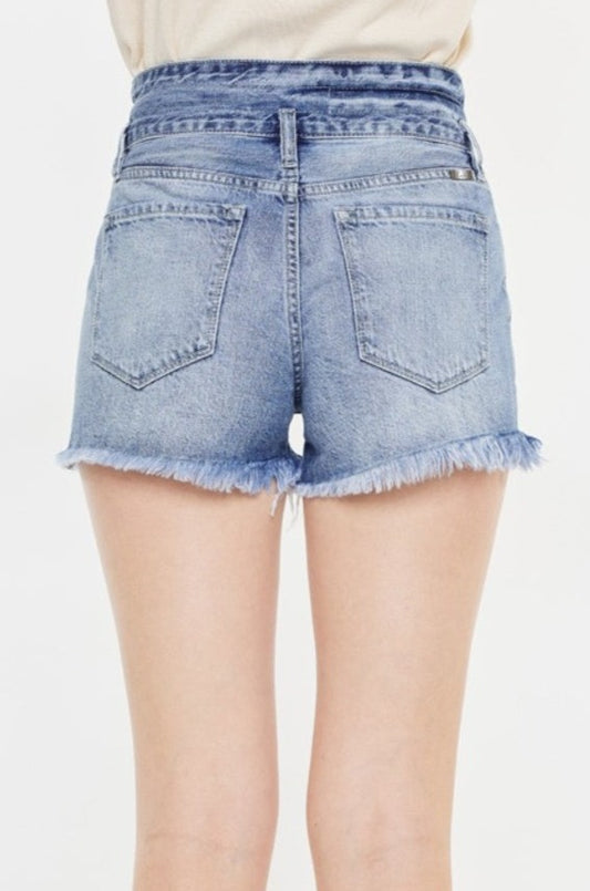 Eve High-Rise Frayed Hem Denim Shorts | Kancan