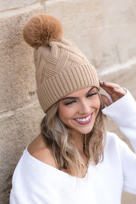 Chunky Knit Fur Pom Beanie | Multiple Colors