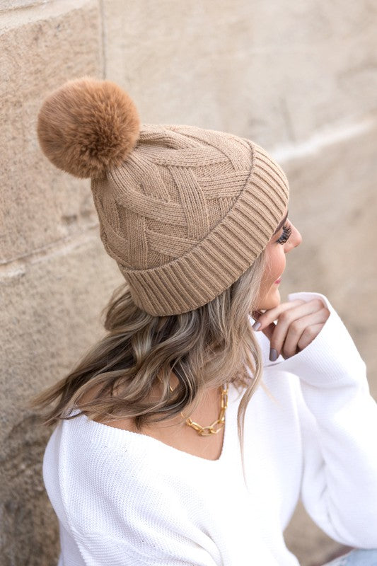 Chunky Knit Fur Pom Beanie | Multiple Colors