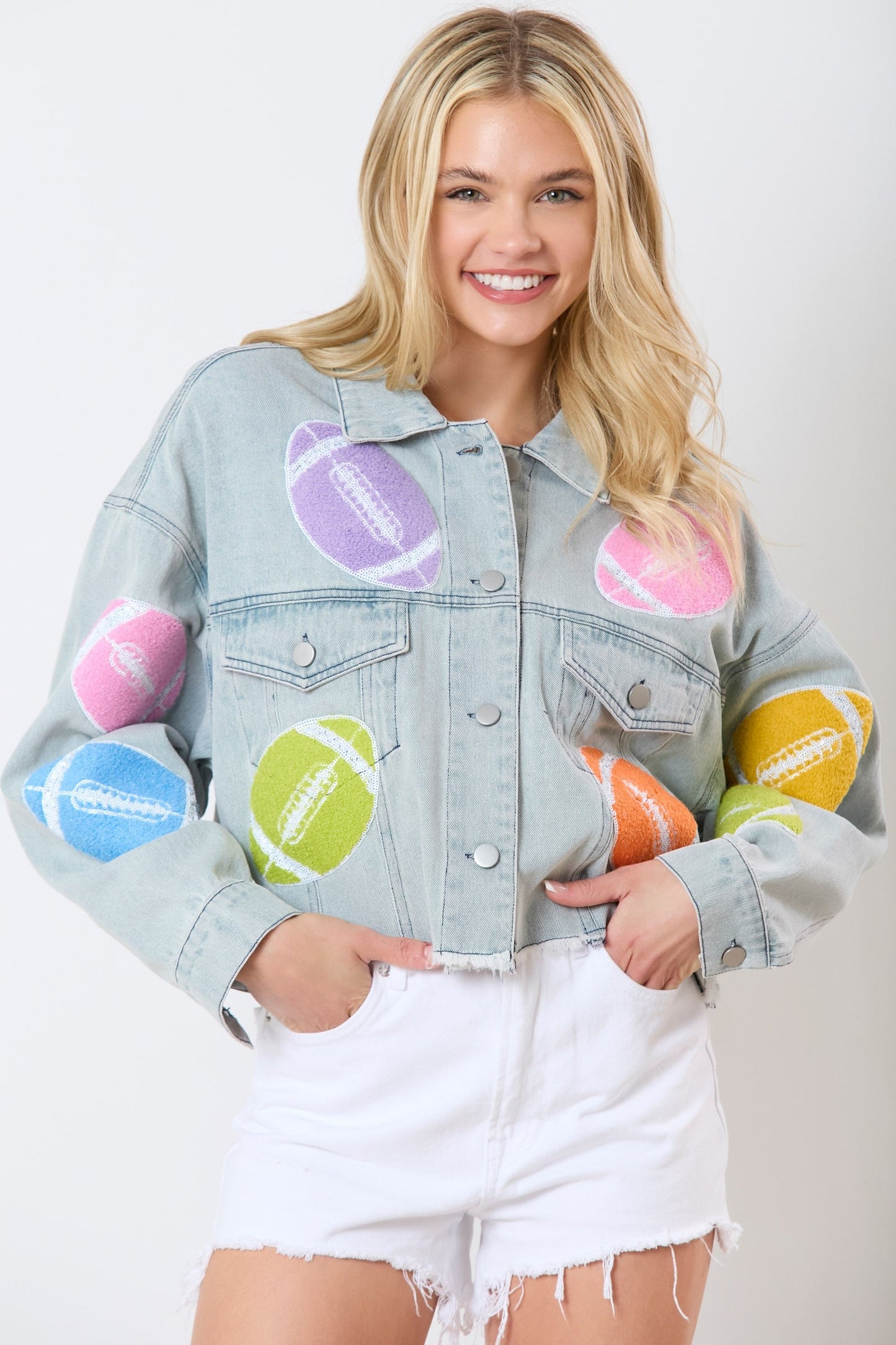 Football Sequin Embroidery Denim Jacket