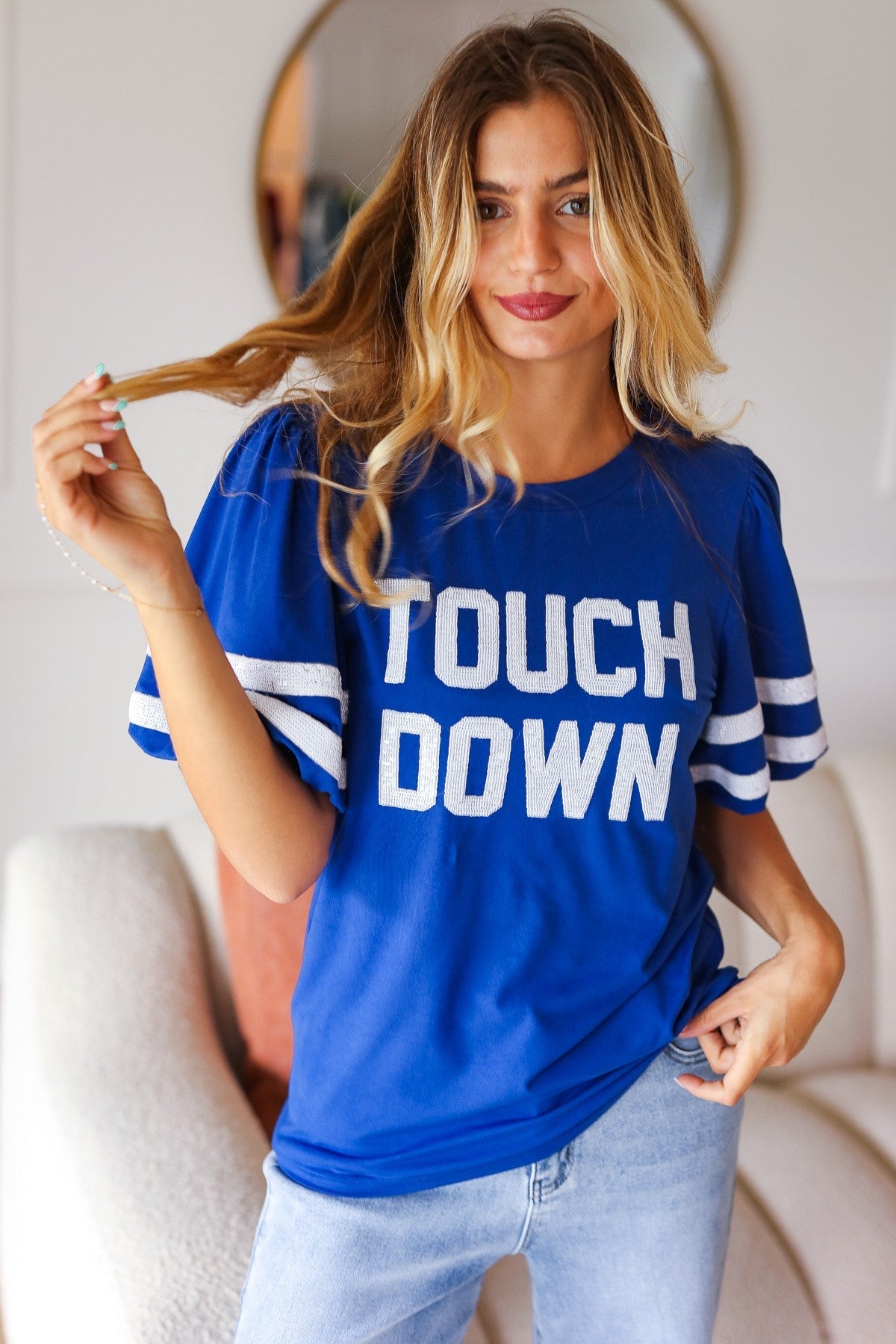 Stand Out Touchdown Sequin Game Day Top