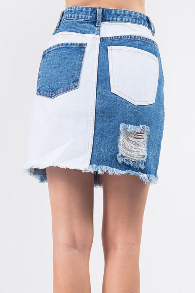 Reese Frayed Denim Distressed Skirt