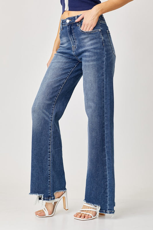 McKenna High-Rise Frayed Wide Leg Jeans | Risen