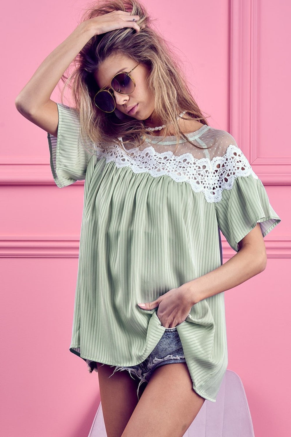 Sasha Lace Striped Blouse