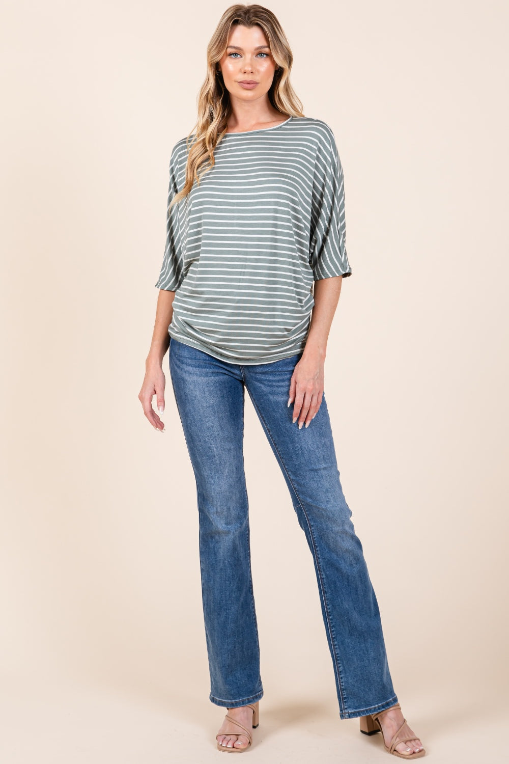 Kya Striped Boat Neck Dolman Top