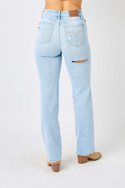 Alaya High-Waist Distressed Straight Jeans | Judy Blue