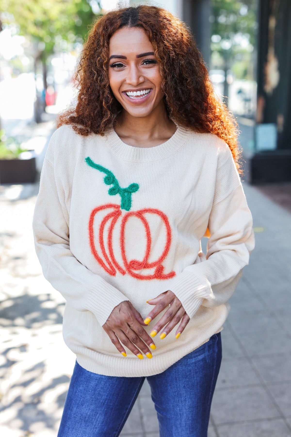 Pumpkin Spice Embroidered Oversized Sweater