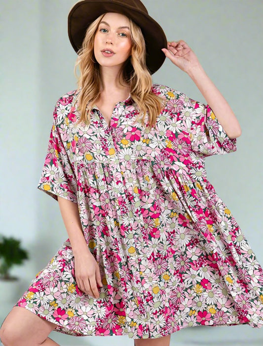 Floral Button Down Mini Shirt Dress