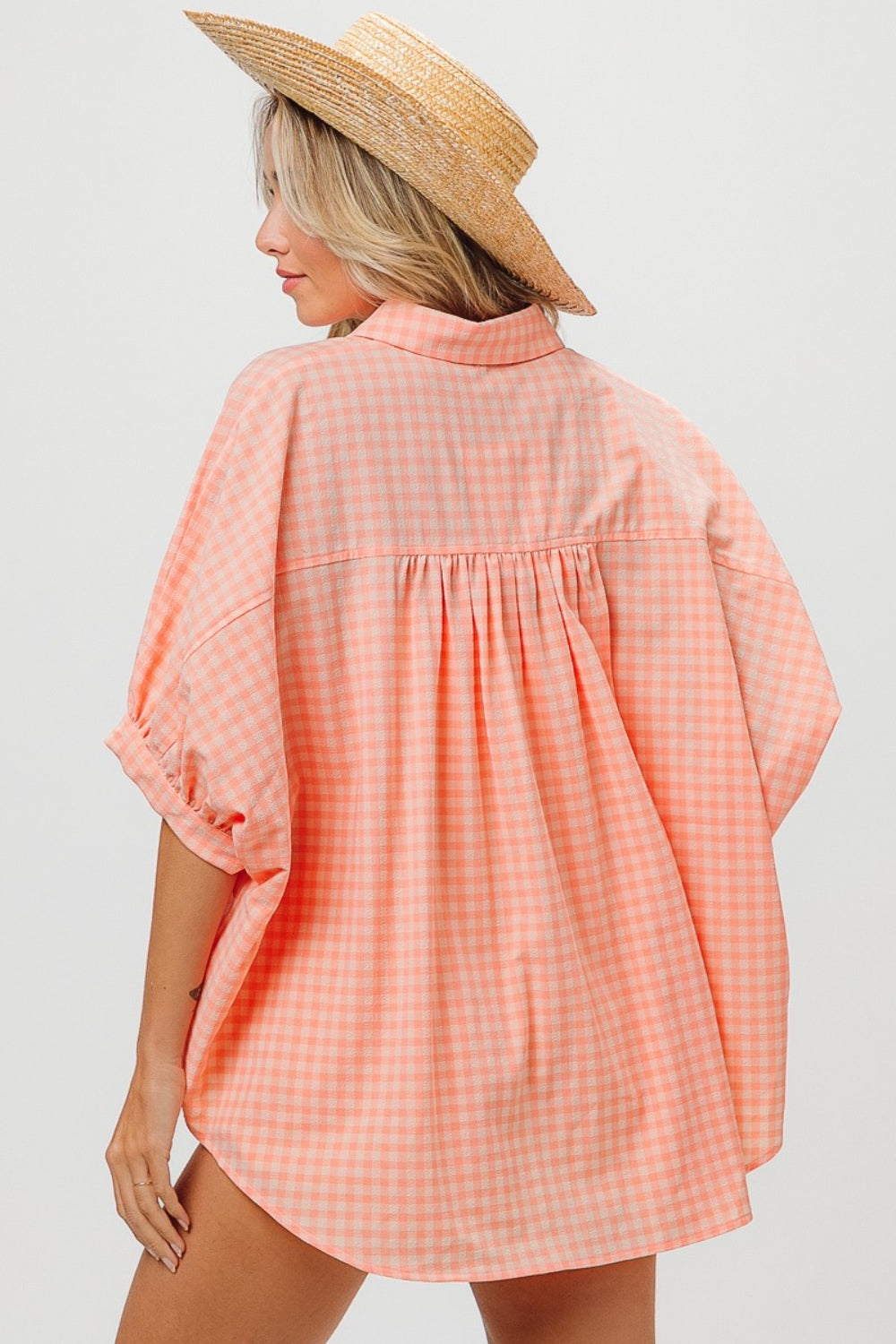 Coral Blush Plaid Dolman Top