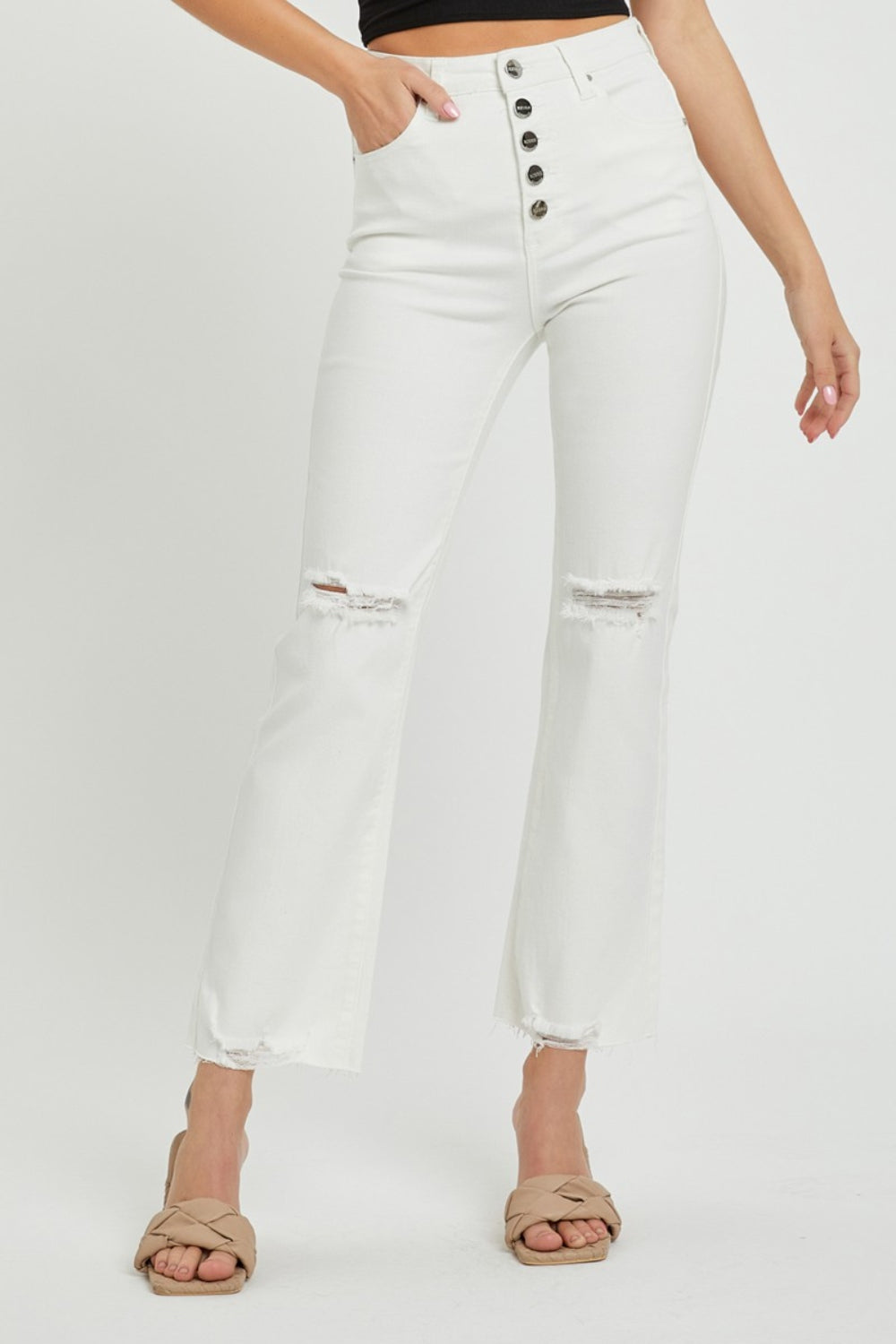 Kailani High-Rise Button Fly Straight Ankle Jeans | Risen