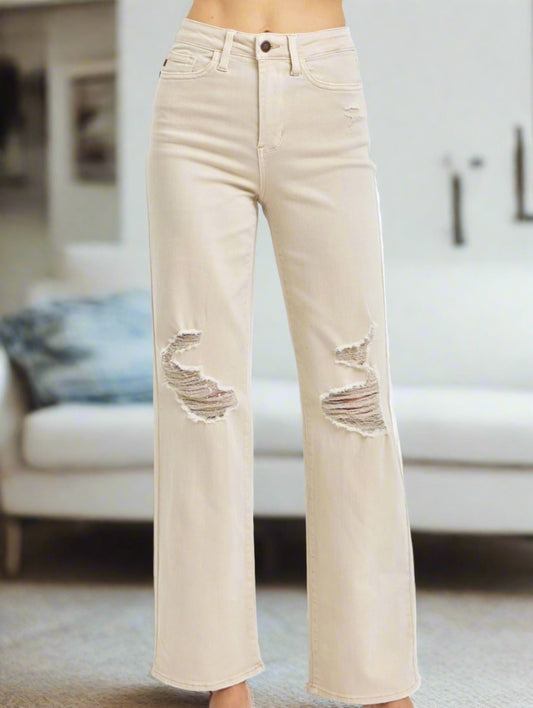 Wrenlee High-Waist Distressed Wide Leg Jeans | Judy Blue