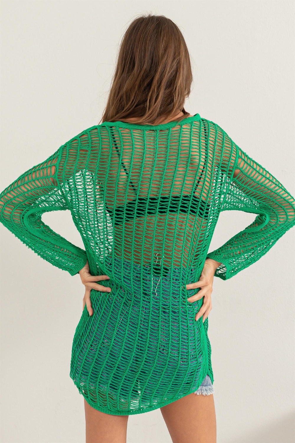 Emerald Crochet Long Sleeve Cover-Up