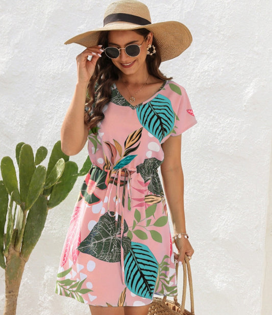 Palm Leaves V-Neck Mini Dress | Multiple Colors