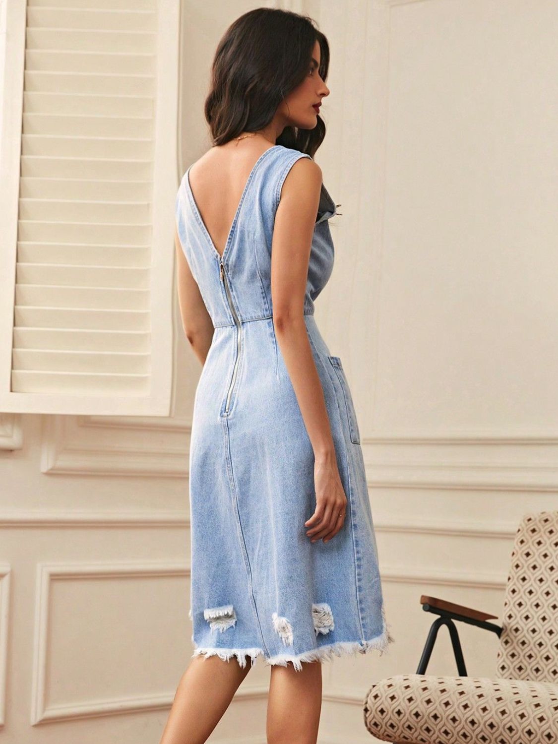 Chloe Distressed Sleeveless Denim Dress