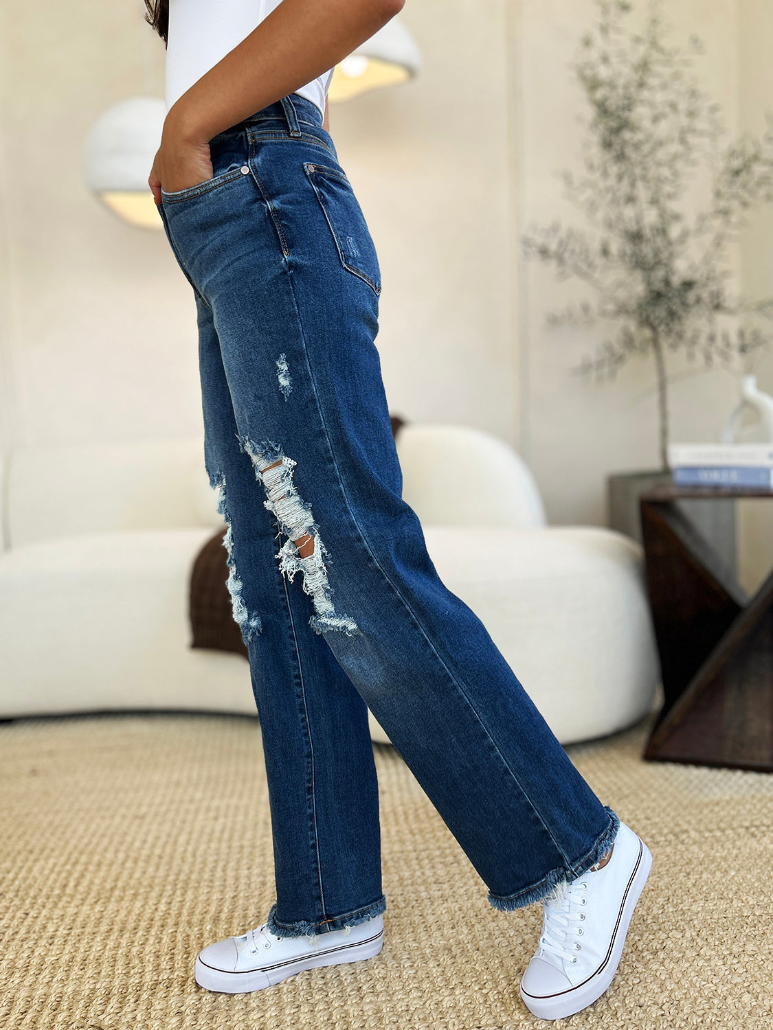 Ellianna Mid-Rise Distressed Raw Hem Jeans | Judy Blue