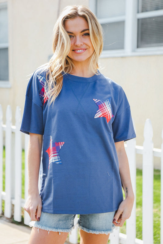 Patriotic French Terry Star Patch Top