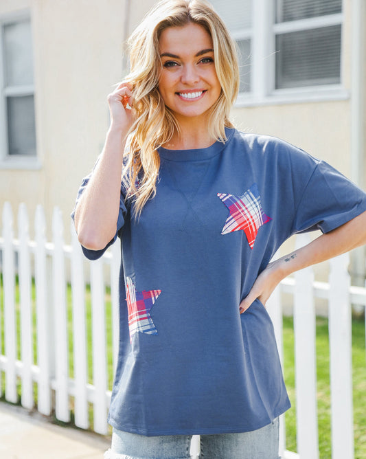 Patriotic French Terry Star Patch Top