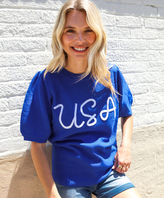 Patriotic USA Embroidered Sweater Top