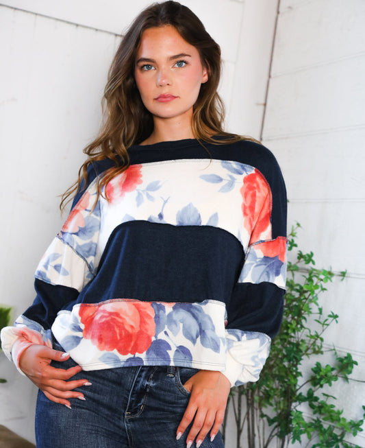 Cottage Roses Colorblock Top