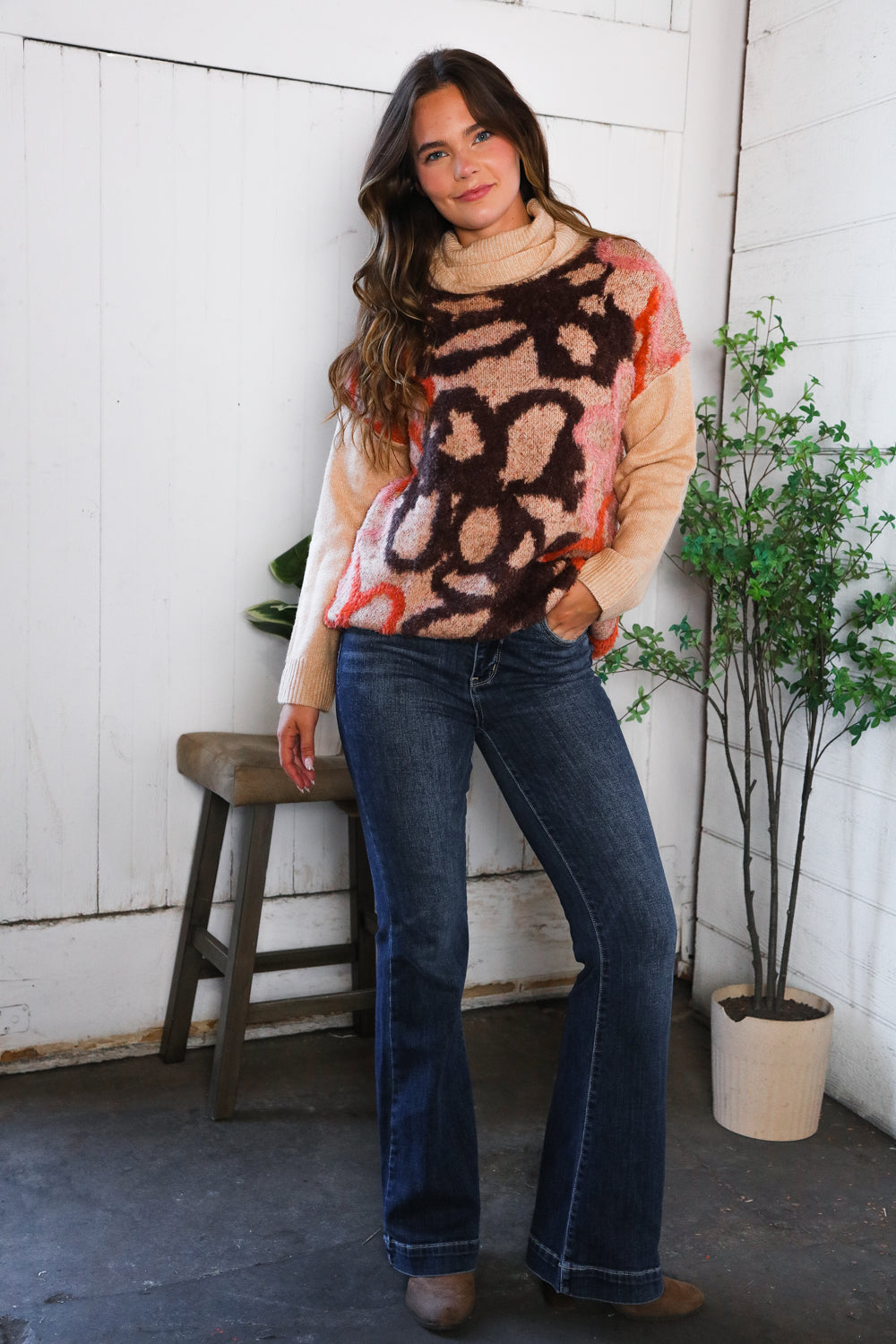 Blooms in Autumn Turtleneck Sweater