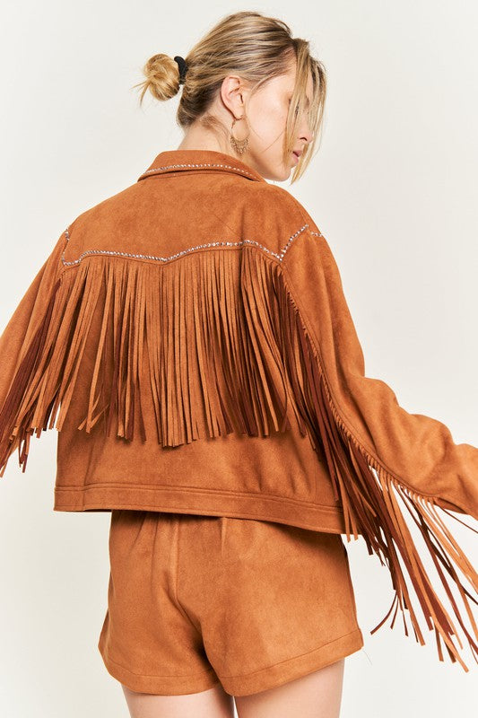 Lacey Suede Studded Fringe Jacket | Curvy
