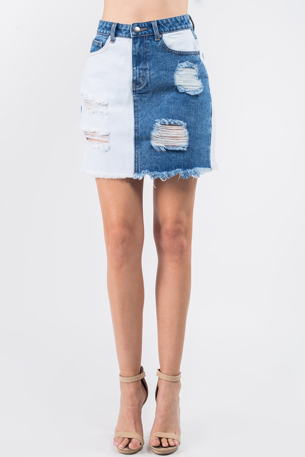 Reese Frayed Denim Distressed Skirt