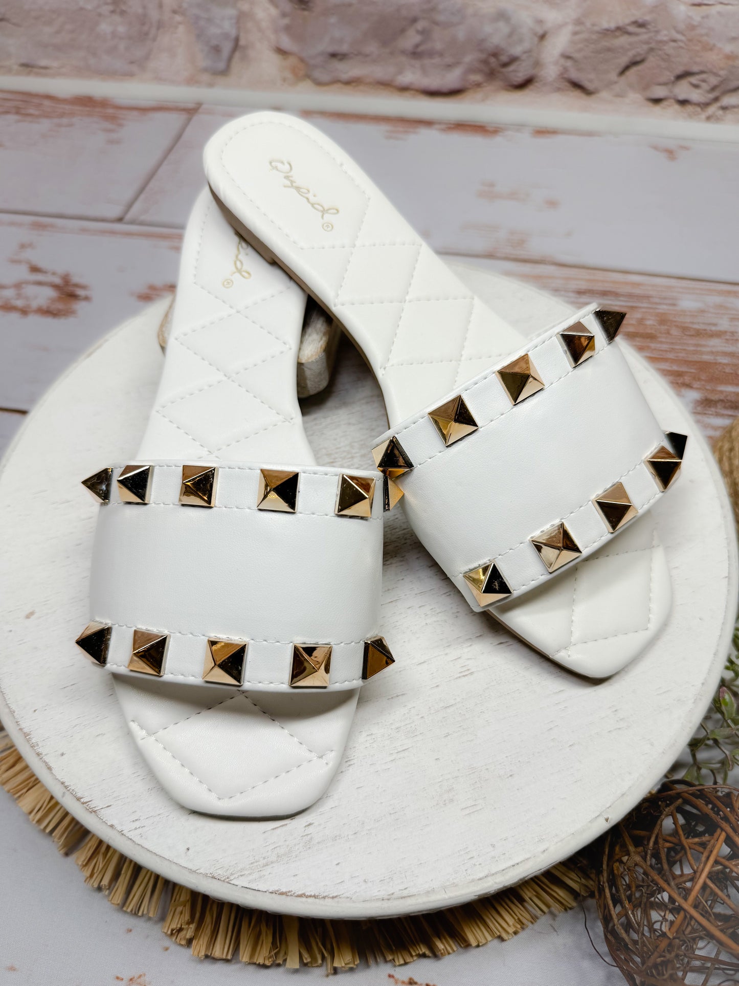 Sutton Studded Sandals | White